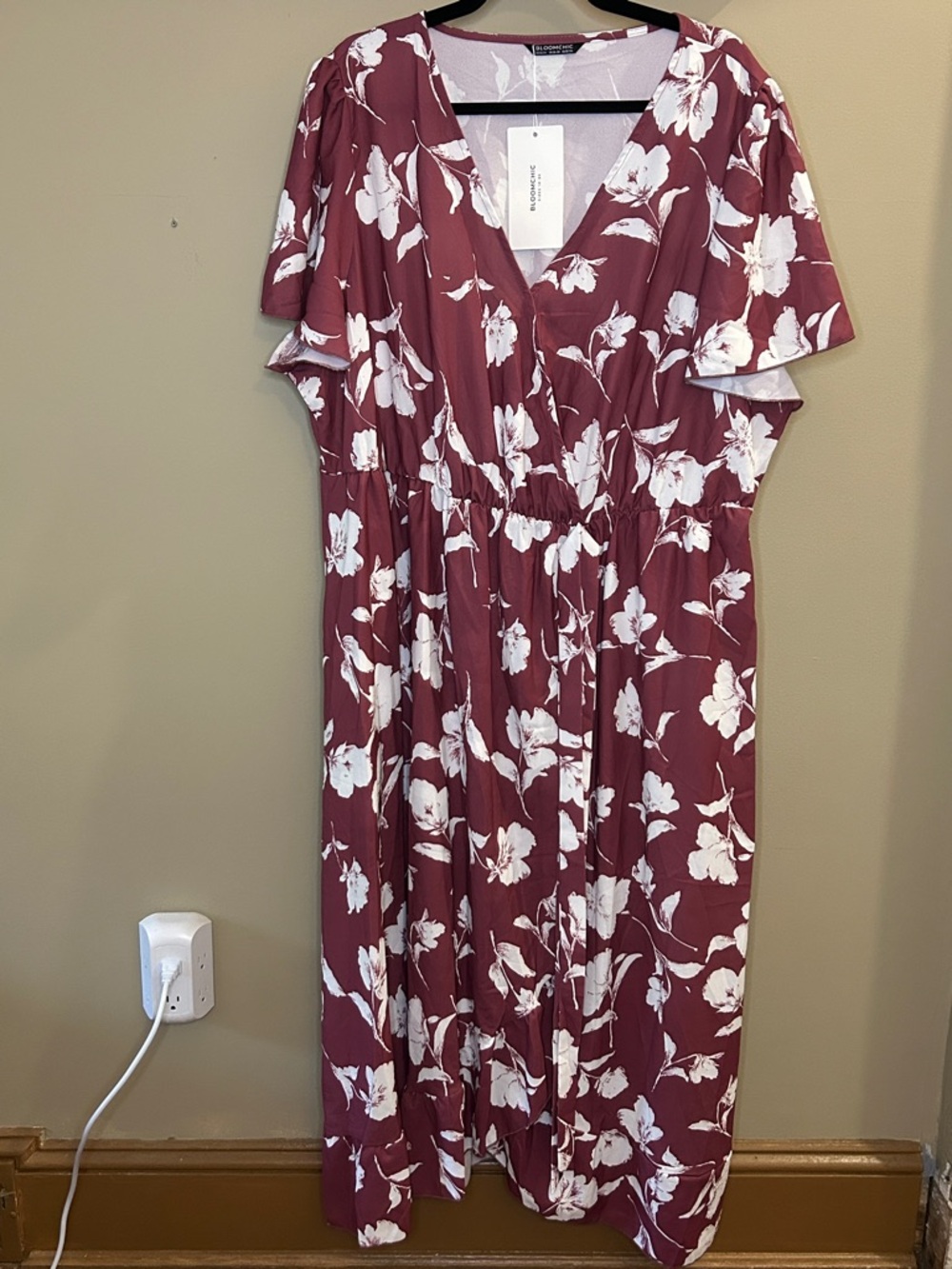 BloomChic Red V-Neck Flutter Sleeve Maxi-Length Sundress